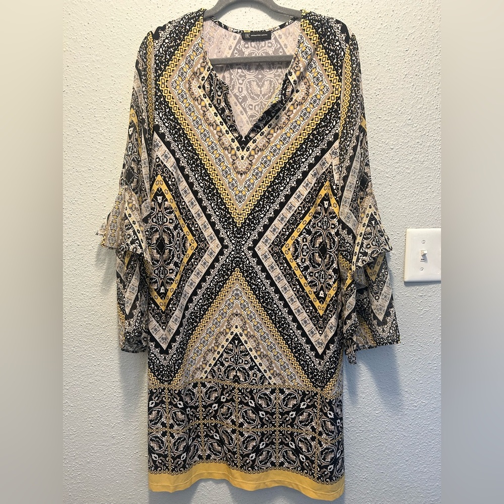 INC International Concepts Black and Yellow Patterned Tunic